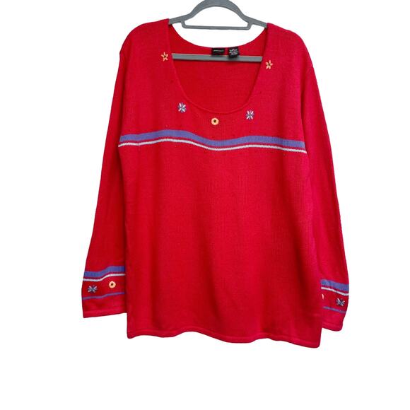 Vintage Xhilaration Womens Size 2X Square Neck Flower  Y2K Knit Sweater - Picture 1 of 7